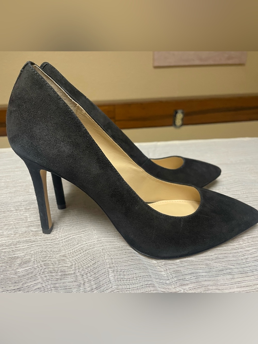 Women's Black Suede Pointed Toe High Heel Pumps